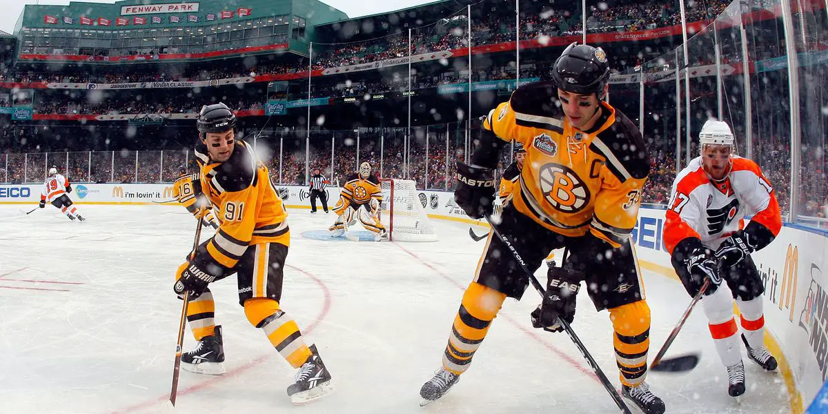 Bruins arrive at Fenway Park Winter Classic in Red Sox uniforms