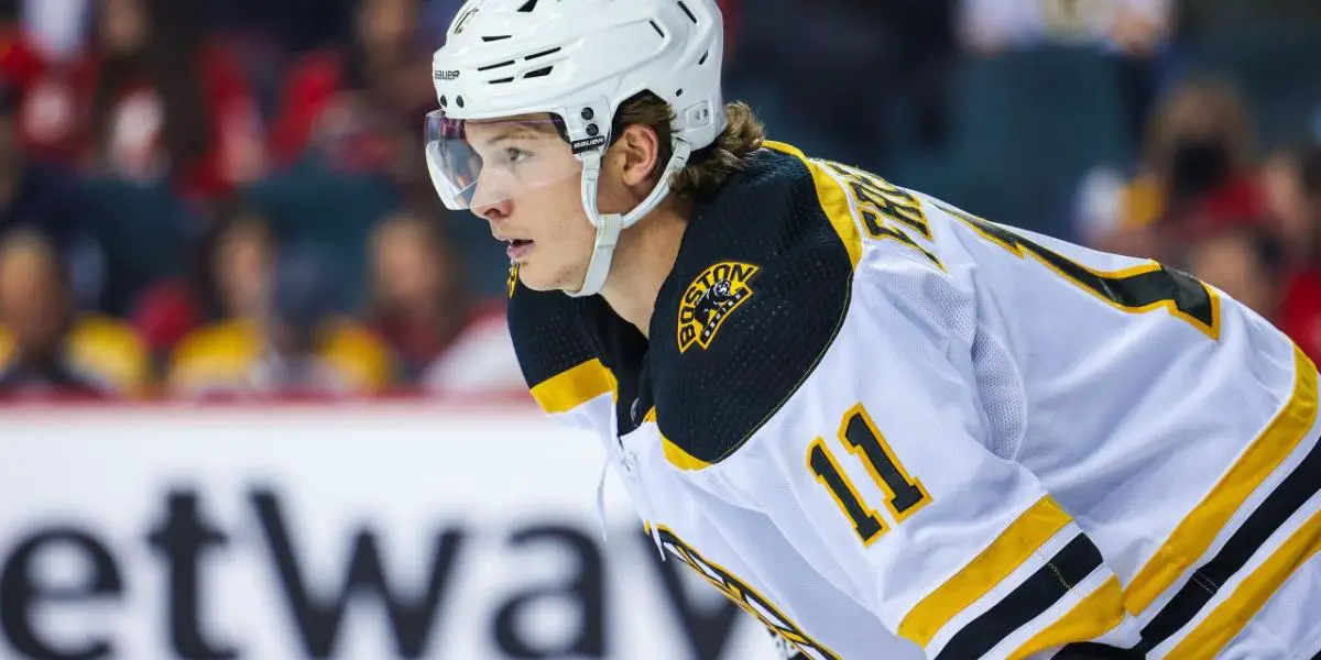 Trent Frederic skating for the Boston Bruins