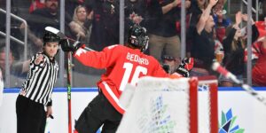 Team Canada's Connor Bedard Celebrates Goal