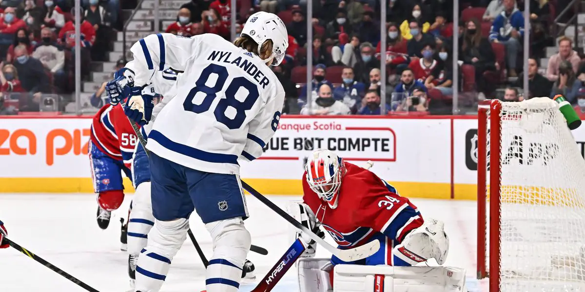 Leafs Forward William Nylander Gets Shot on Goal in Tight Vs. Montreal