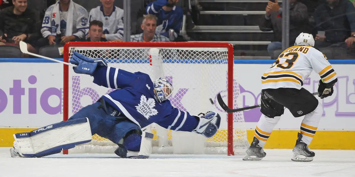 Bruins Brad Marchand Walks in on Penalty Shot for Slick Goal Vs. Leafs Ilya Samsonov