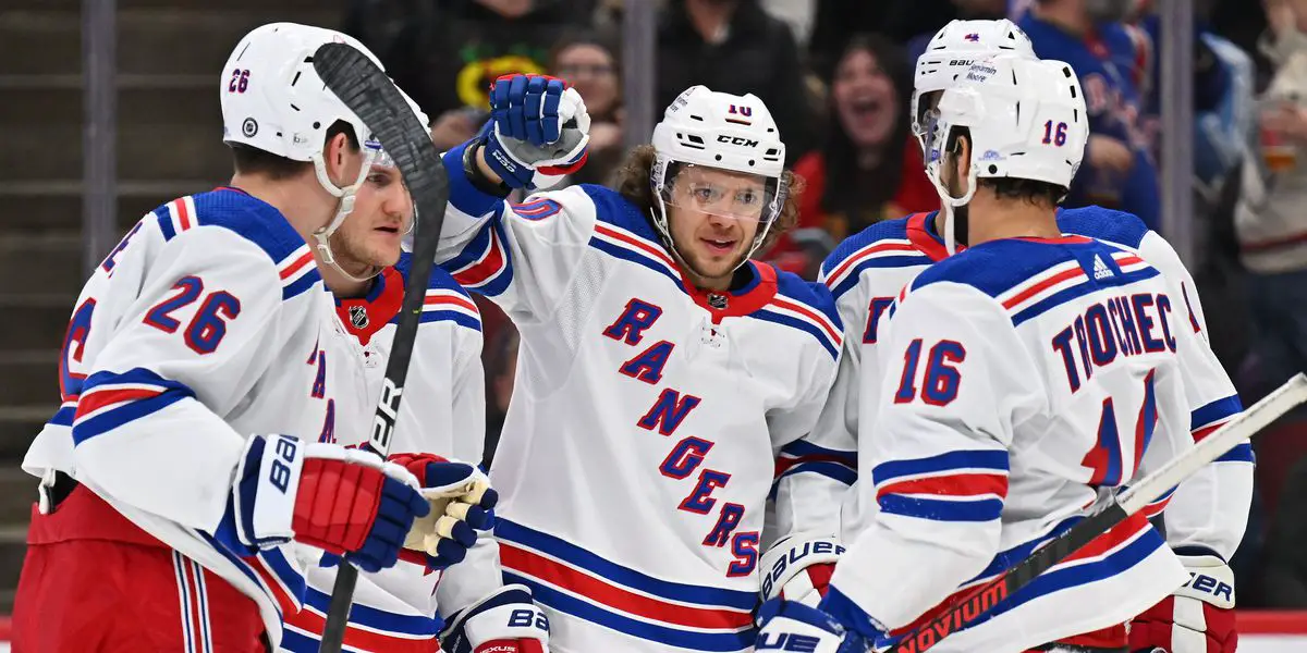 Artemi Panarin and the Rangers celebrate a goal