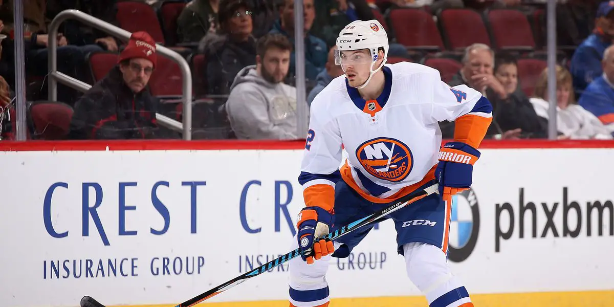 Islanders Defenseman Scott Mayfield Prepares to Defend in Defensive-Zone