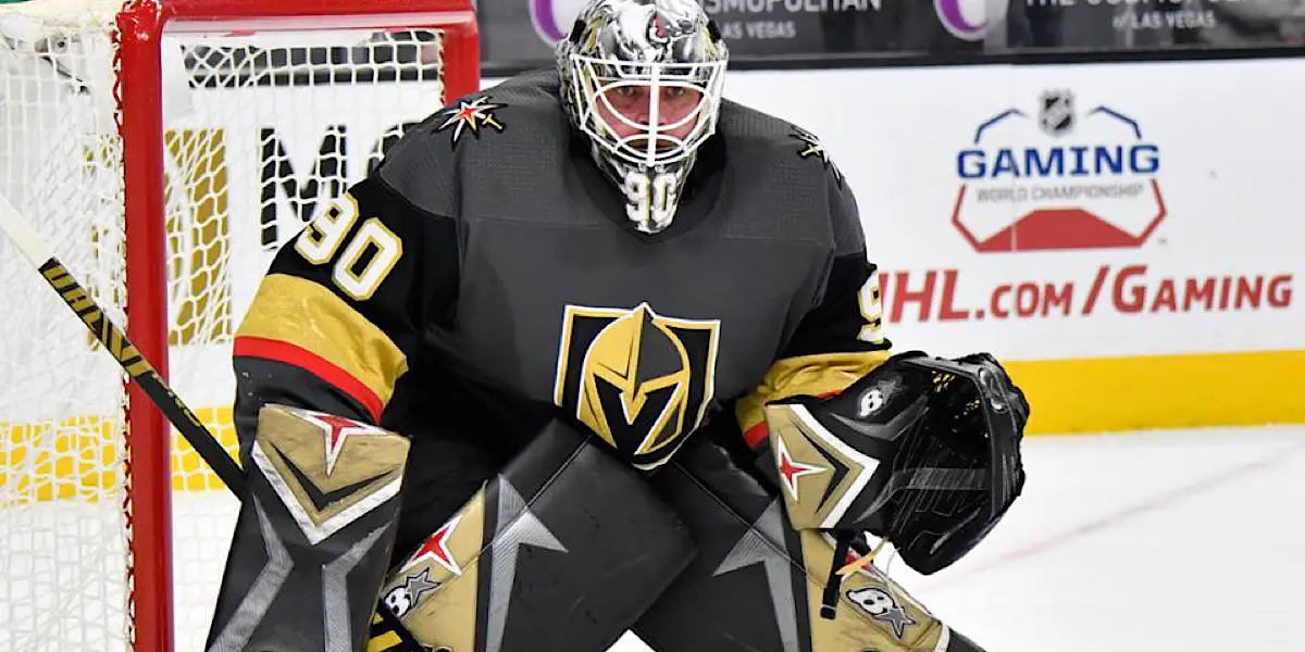 Vegas Golden Knights Goalie Robin Lehner and his helmet viewed