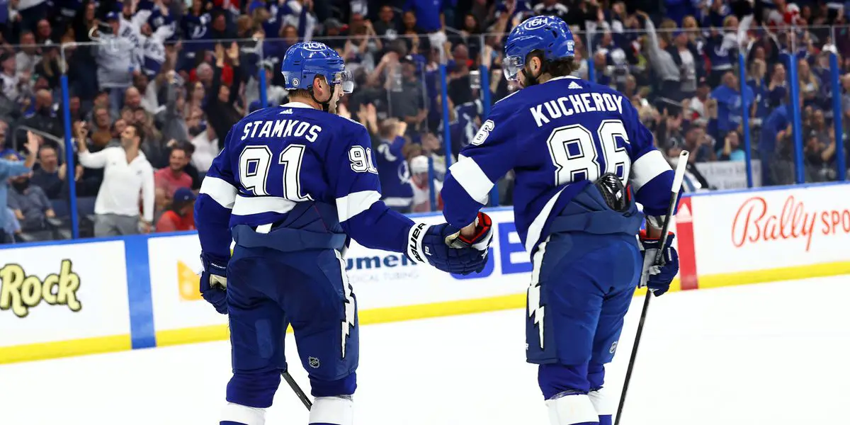 Nikita Kucherov of the Tampa Bay Lightning celebrates with the