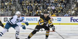 Penguins Forward Ryan Poehling Skating Into Offensive-Zone With Puck