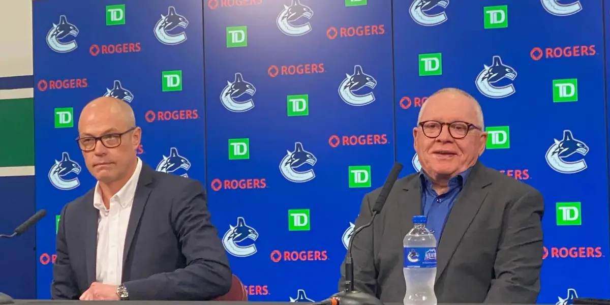 patick Allvin and Jim Rutherford in Rogers arena for a press conference