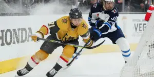 William Karlsson skating behind the net in the 2023 Stanley Cup Playoffs