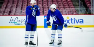 Leafs O'Reilly #90 and Matthews #34 in practice