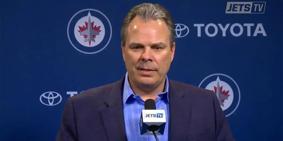 Kevin Cheveldayoff addresses the media after early playoff exit