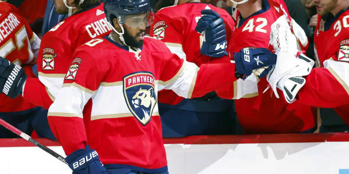 Anthony Duclair celebrating a goal with the Florida Panthers bench. (AP Photo/Reinhold Matay)(APMedia)