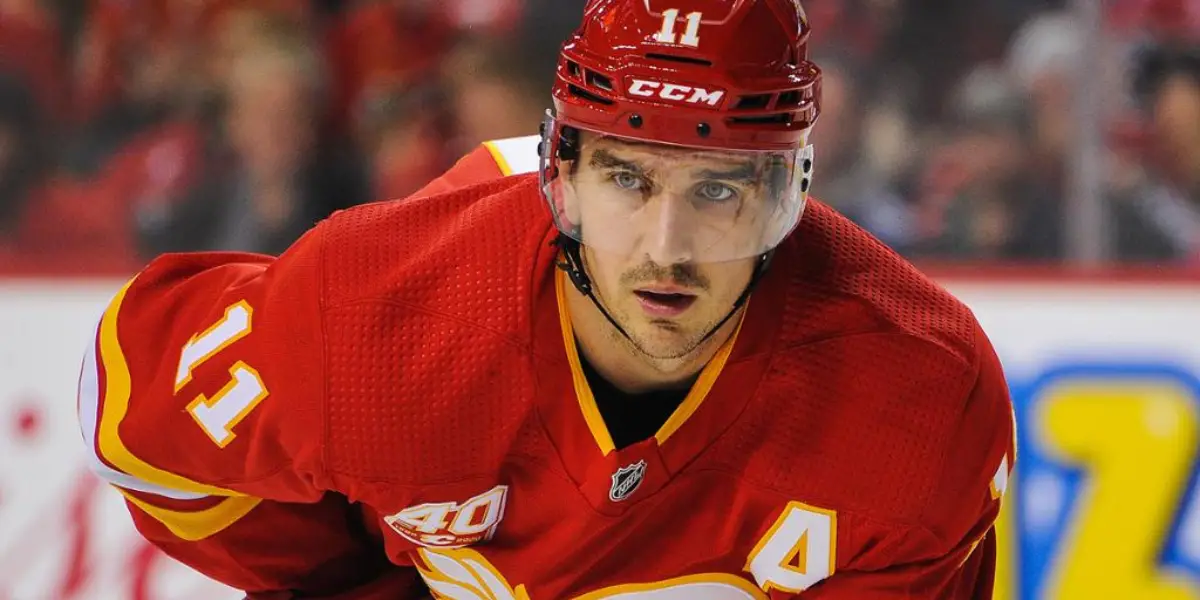 Mikael Backlund(A) skating for the Calgary Flames