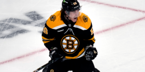 Tyler Bertuzzi celebrating a goal for the Boston Bruins