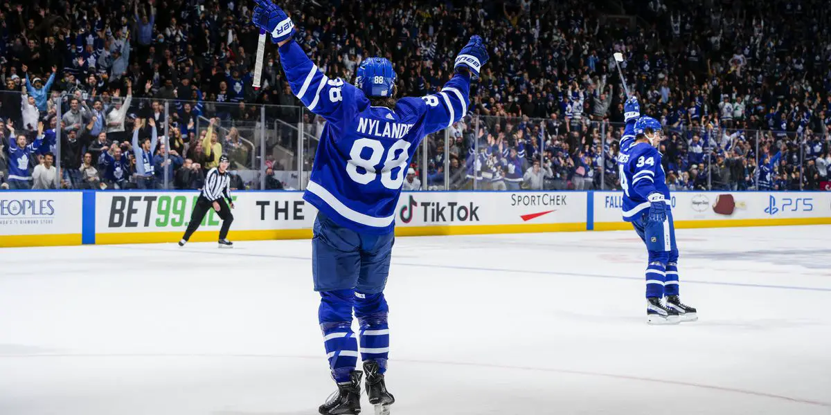 Maple Leafs Star William Nylander Celebrating Goal at Scotiabank Arena