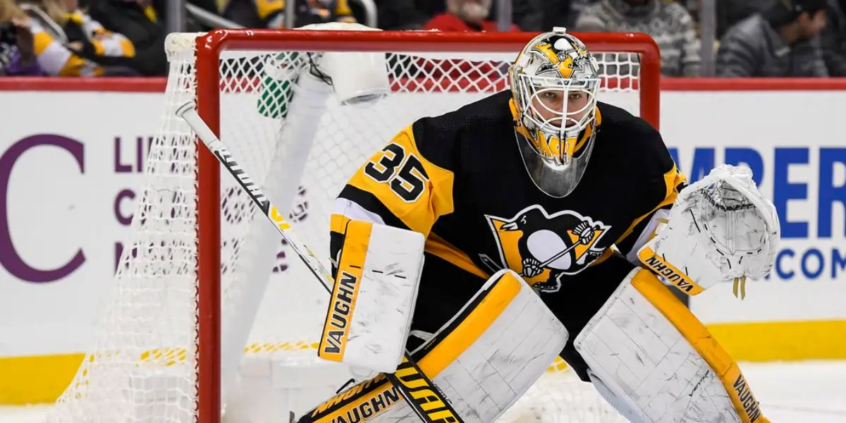 Tristan Jarry in net for the Pittsburgh Penguins