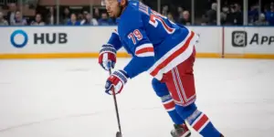 K'Andre Miller skating for the New York Rangers