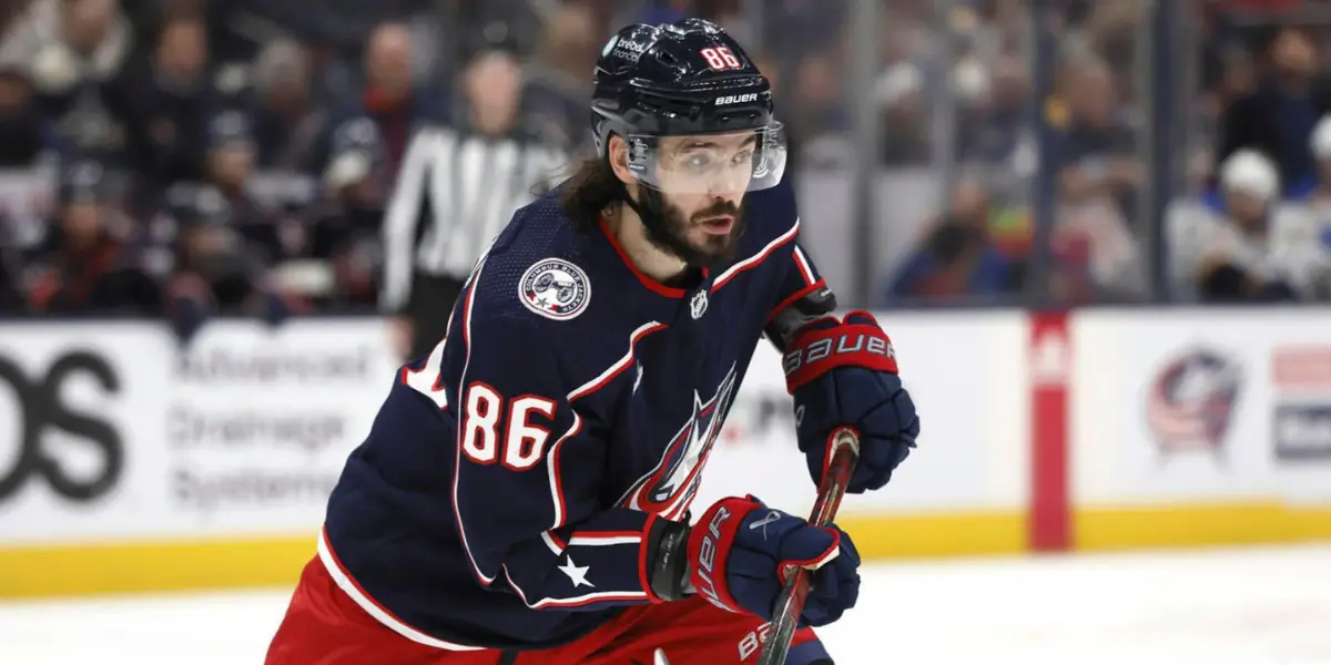 Kirill Marchenko skating for the Columbus Blue Jackets