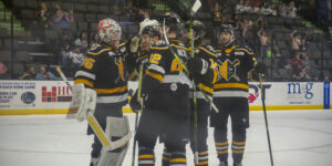 Wheeling Nailer celebrate a win over the Indy Fuel