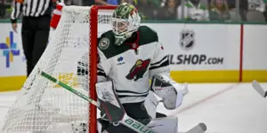 Jesper Wallstedt in net for the Minnesota Wild