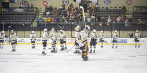 Wheeling Nailers salute their home crowd after being eliminated by the Toledo Walleye in Round 2.