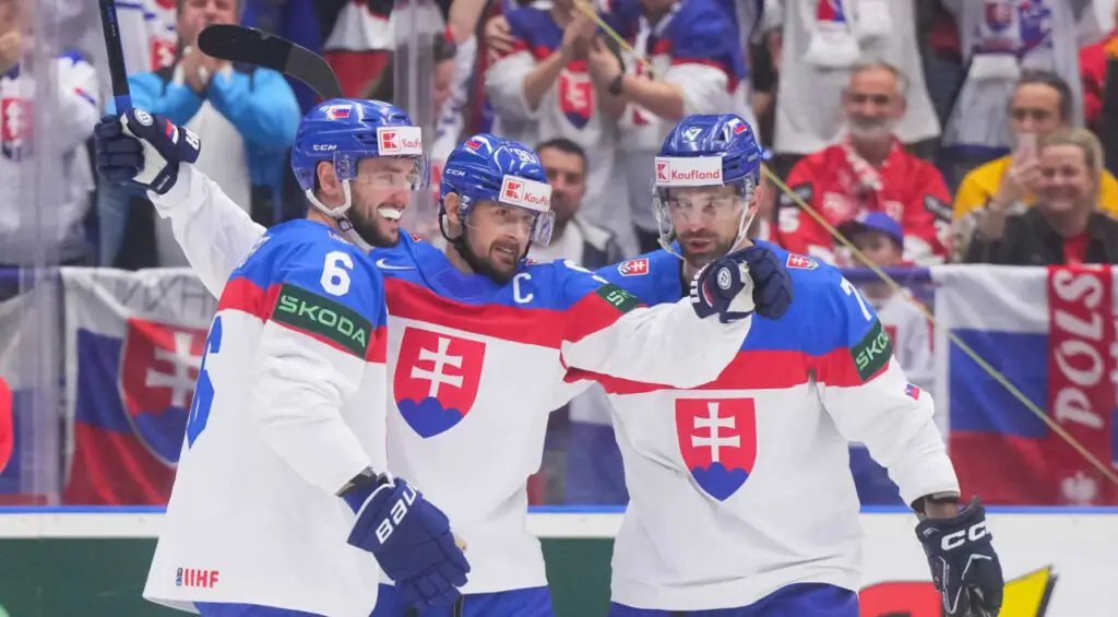 Tomas Tatar with two teammates from Team Slovakia