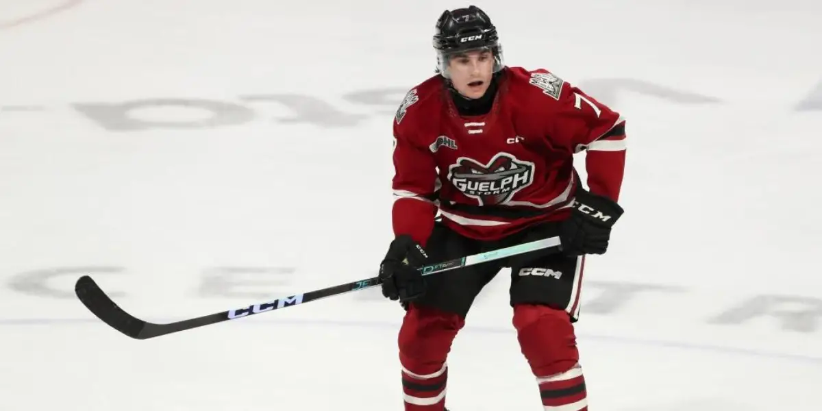 Jett Luchanko of the London Knights skates in a home game