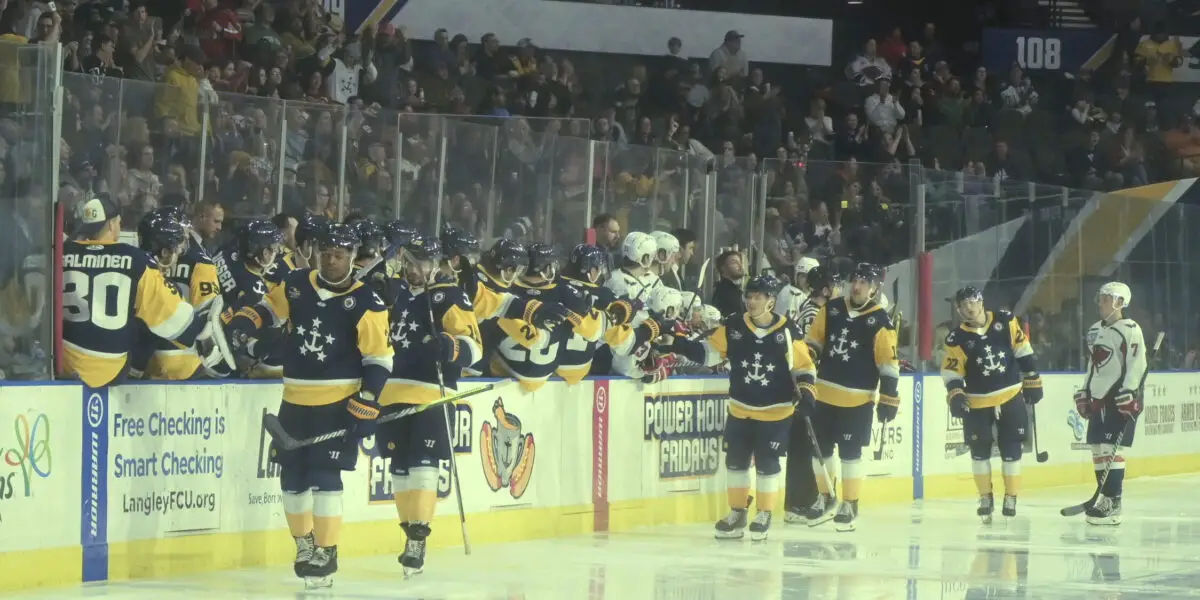 Admirals celebrate a goal against the South Carolina Stingrays