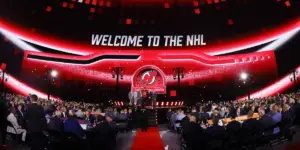 New Jersey Devils make a selection at the 2024 NHL draft at Sphere in Las Vegas.