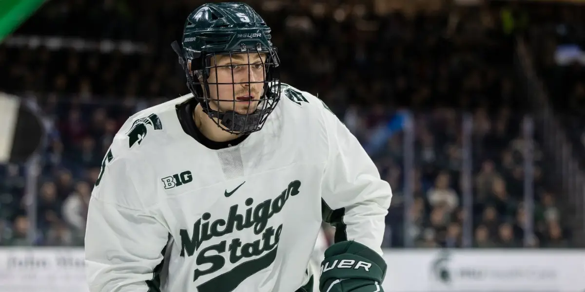 Artyom Levshunov on ice for Michigan State University