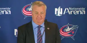 Don Waddell speaks to the media after being hired as CBJ GM
