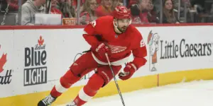 Joe Veleno skating for the Detroit Red Wings