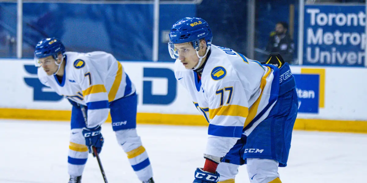 Defenseman Artem Duda with Toronto Metropolitan Unversity