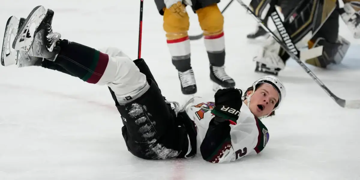 Barrett Hayton Celebrating a goal against the Vegas Golden Knights