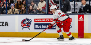 Seth Jarvis skating for the Carolina Hurricanes