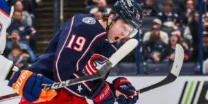 Adam Fantilli Celebrates After Scoring Goal