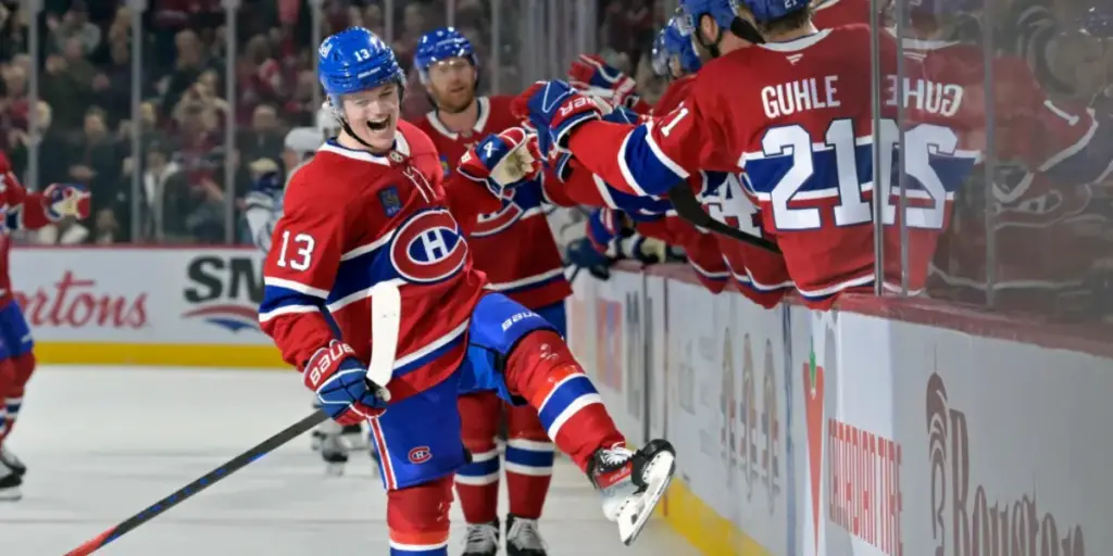 Cole Caufield skating for the Montreal Canadiens