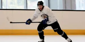 Elias Lindholm skating in Boston Bruins Training Camp 2024