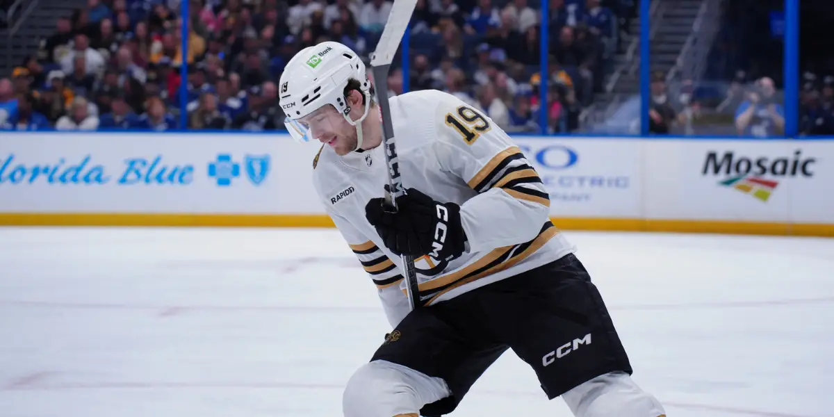 John Beecher #19 skating for the Boston Bruins