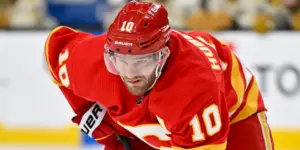 Jonathan Huberdeau skating for the Calgary Flames