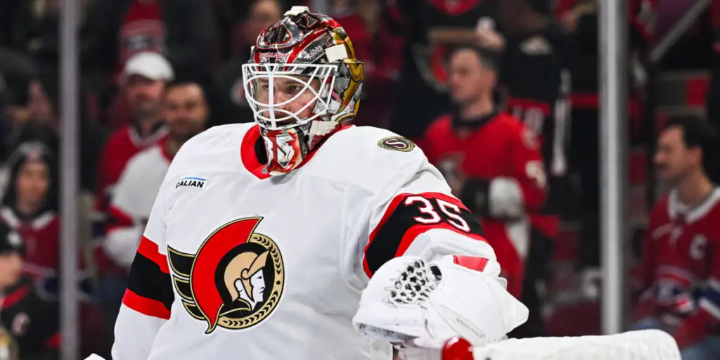 Linus Ullmark #35 in net for the Ottawa Senators