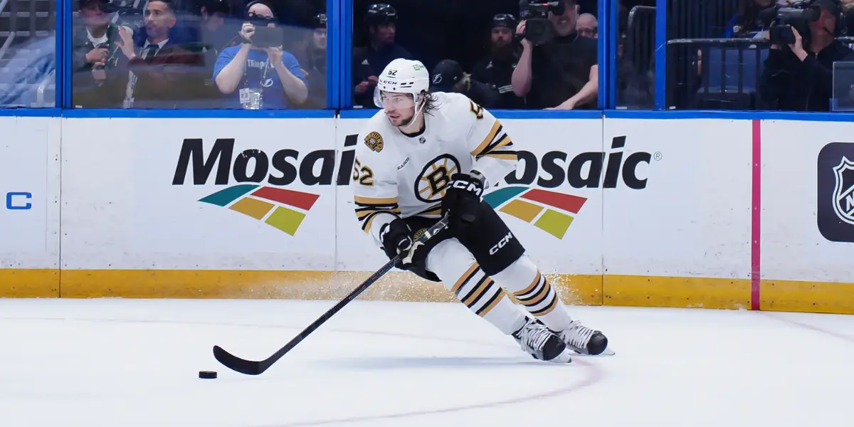 Andrew Peeke #52 skating for the Boston Bruins