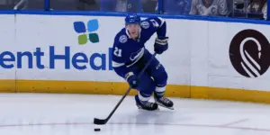 Brayden Point #21 skating for the Tampa Bay Lightning