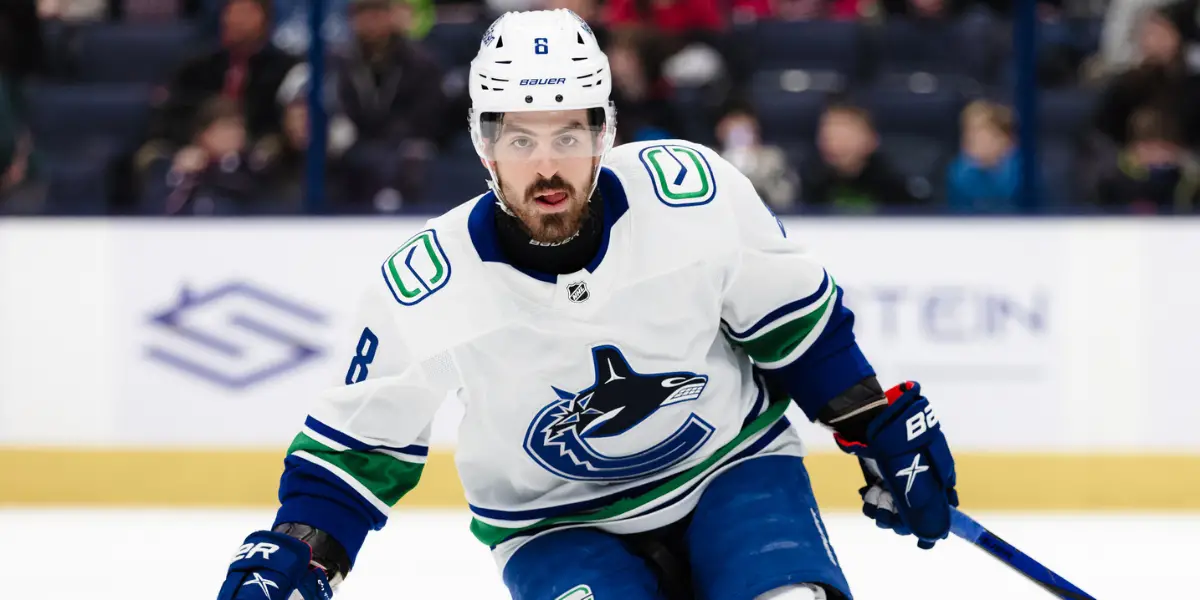 Conor Garland #8 skating for the Vancouver Canucks