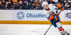 Mat Barzal skating for the New York Islanders