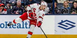 Sebastian Aho #20 skating for the Carolina Hurricanes