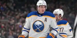 Tage Thompson #72 skating for the Buffalo Sabres