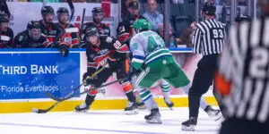 Cade Borchardt skating for the Kansas City Mavericks