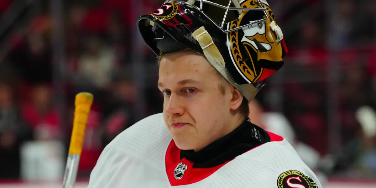 Leevi Merilainen skating for the Ottawa Senators