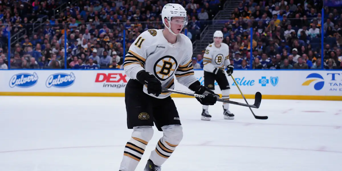 Trent Frederic skating for the Boston Bruins