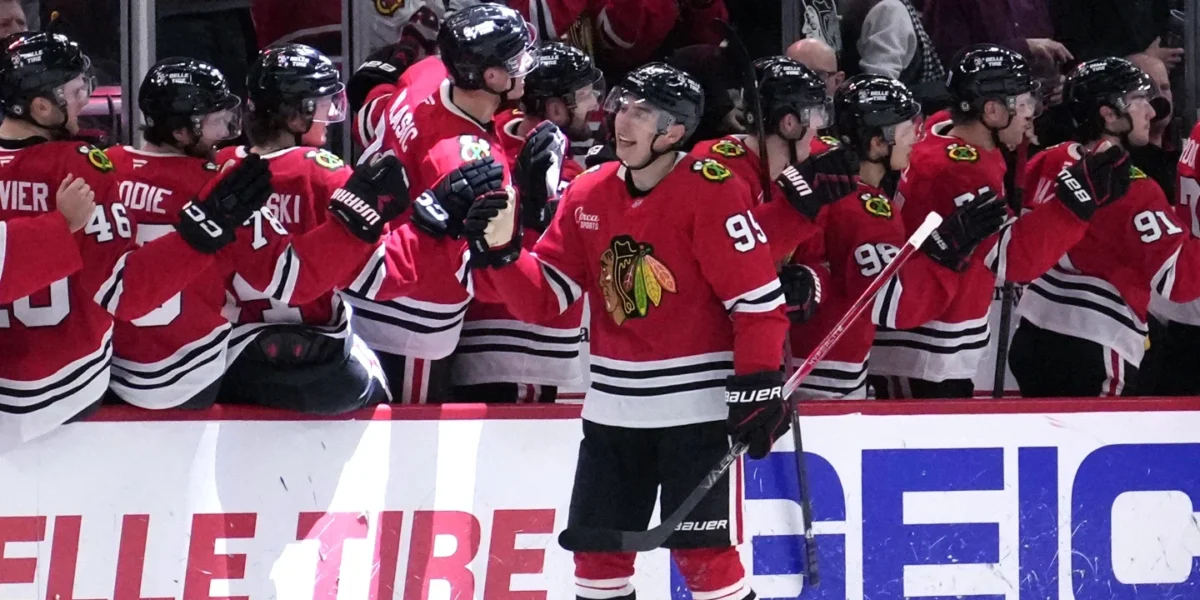 Chicago Blackhawks celebrating a goal